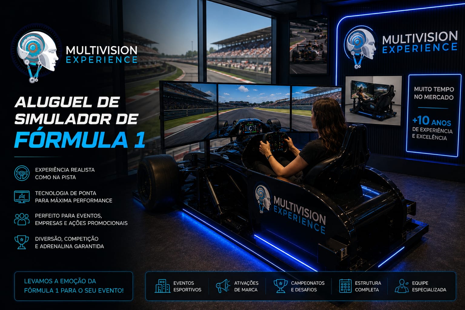Aluguel de Simulador de Corrida Profissional – Volante Force Feedback e Pedaleira de Alta Precisão em Joinville, Florianópolis, em 2026