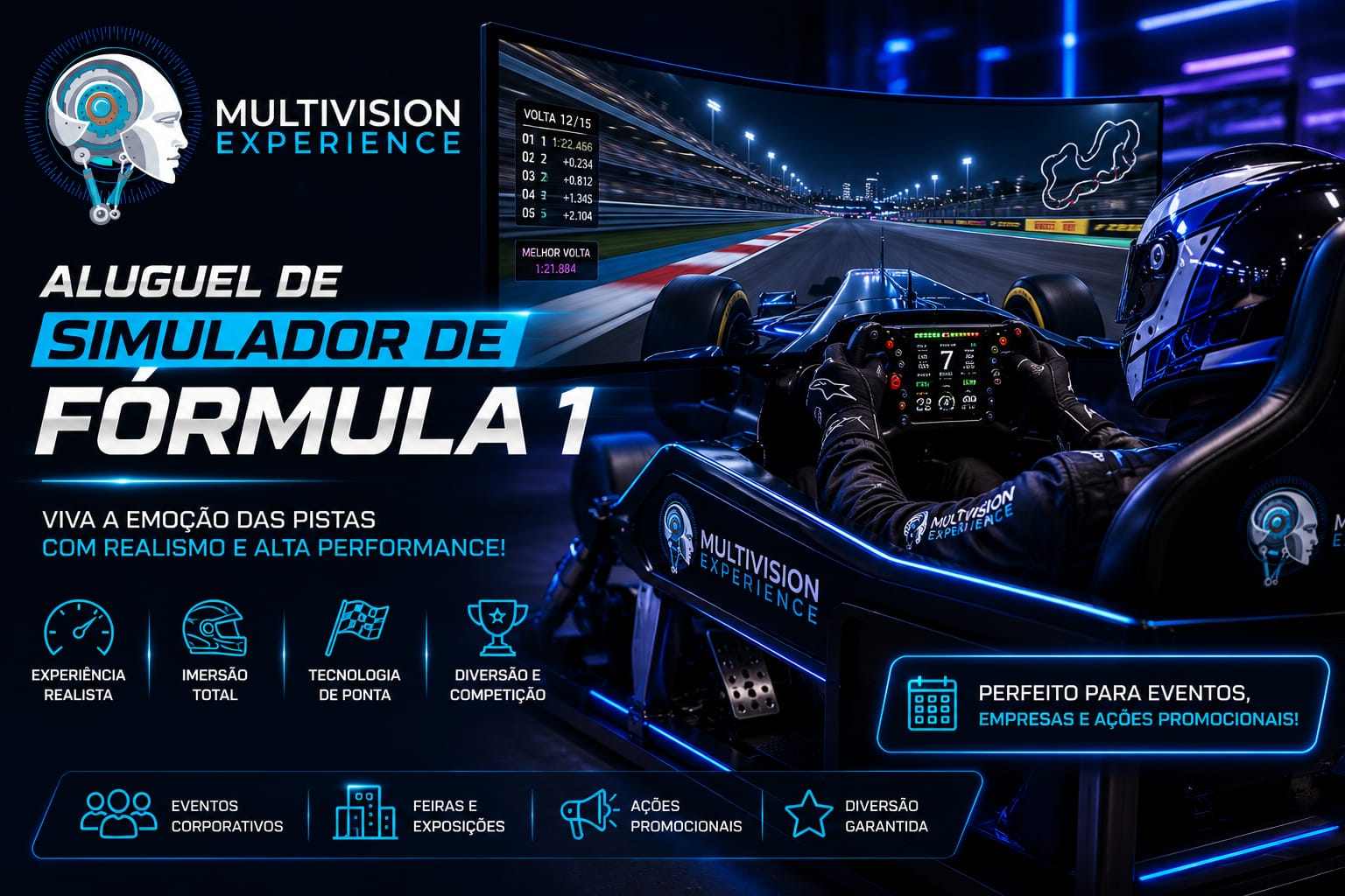 Aluguel de Simulador de Corrida Profissional – Volante Force Feedback e Pedaleira de Alta Precisão em Joinville, Florianópolis, em 2026
